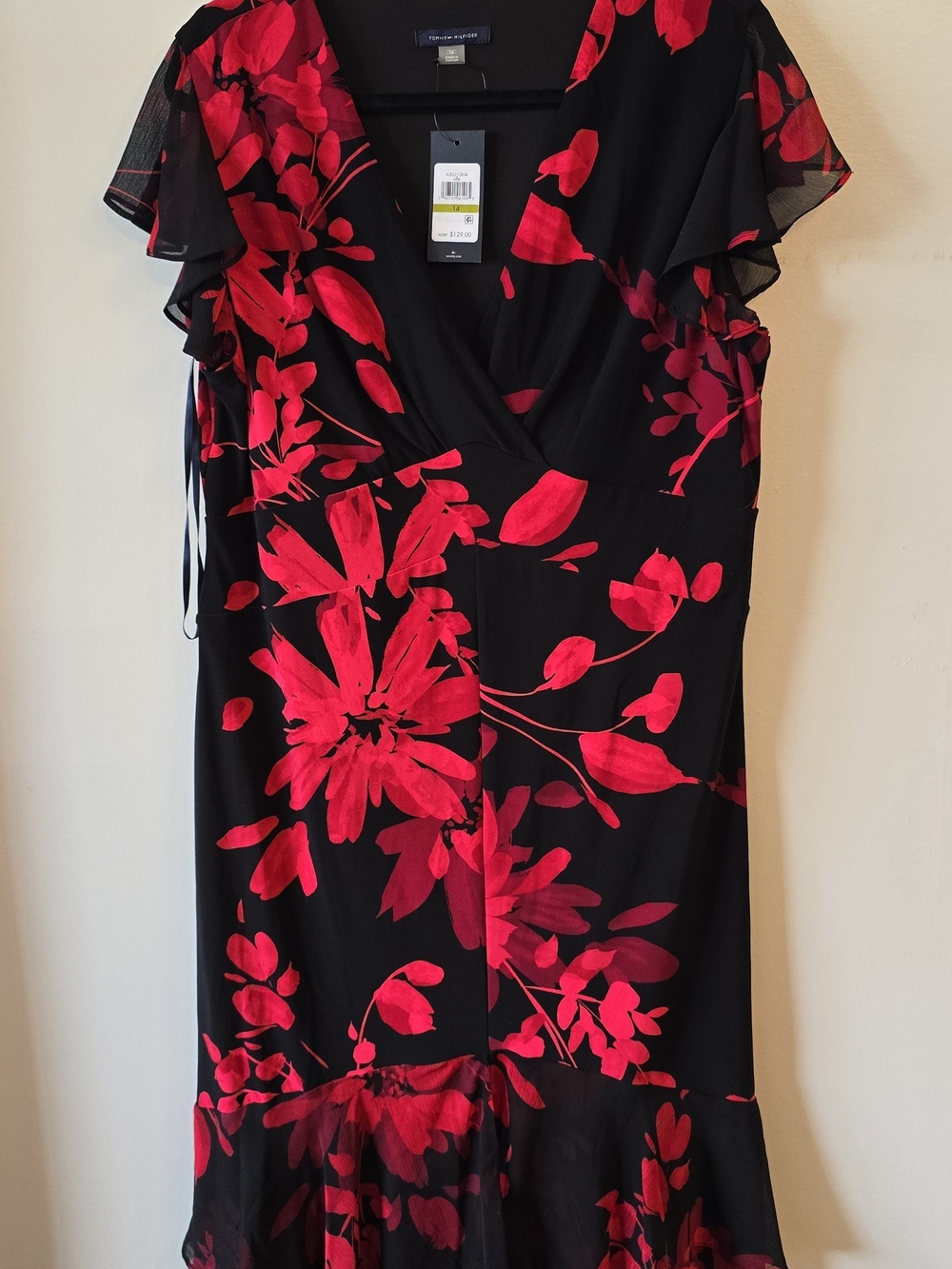 Tommy Hilfiger Black Dress with Red Floral Print
